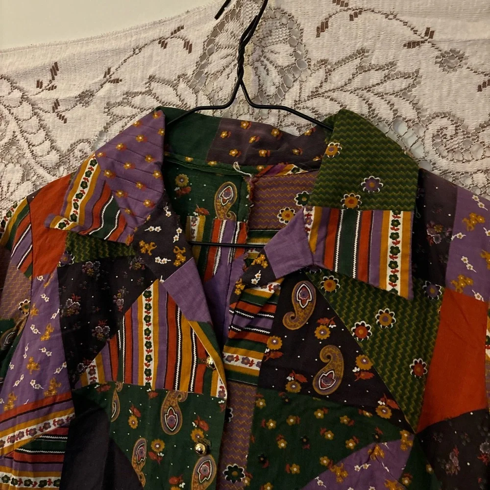 70’s Patchwork Multicolor Button Up Jumpsuit - Picture 4 of 5